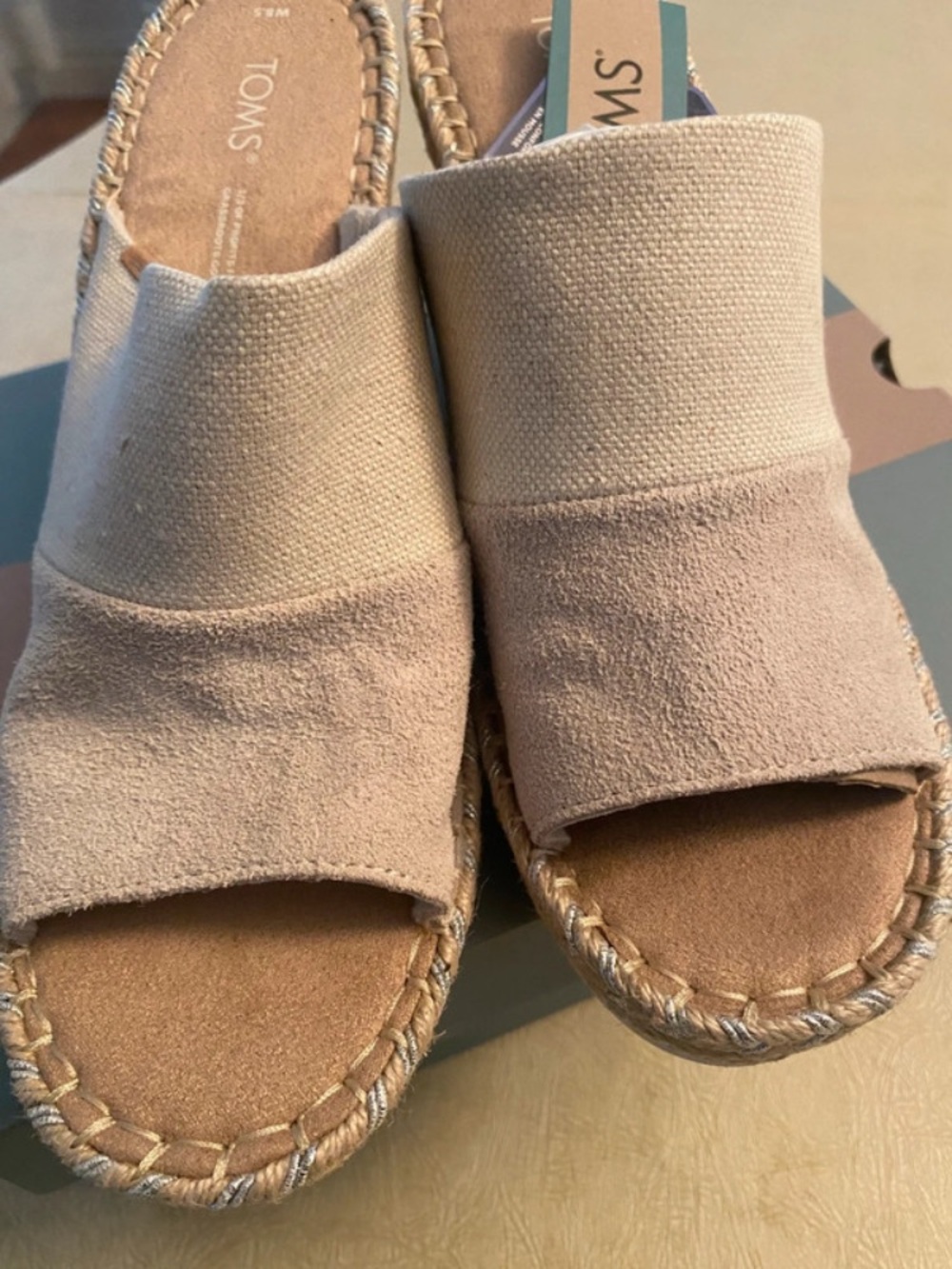 Toms Women's Two-Tone Light Beige Espadrille Slide Sandals
